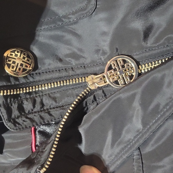 DENNIS BY DENNIS BRASSO Black Water Resistant Quilted Interior Coat Gold Buttons - Picture 4 of 15